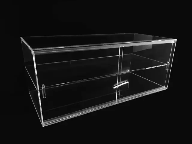 Clear acrylic display cabinet with sliding doors