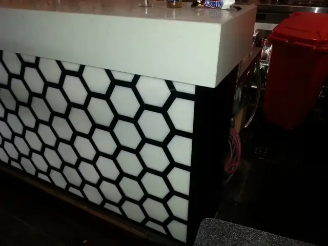 Close-up of custom acrylic bar installation
