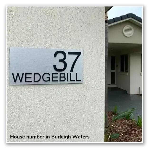 CNC cut house number plaque — brushed aluminium composite