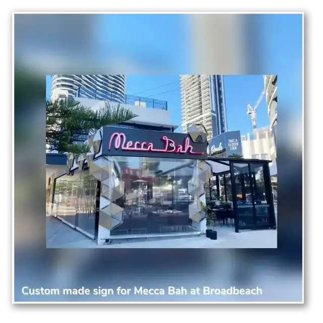 Custom Mecca Bah restaurant sign — CNC routed