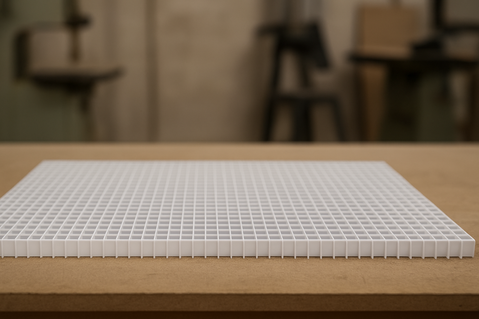 Egg Crate Louvres on workshop bench - P&M Plastics Gold Coast